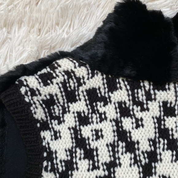 Loft Faux Fur & Knit Vest 💗 Black & Ivory - Picture 10 of 16